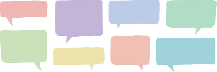 Pastel Speech Bubble Vector Icon Collection. A set of pastel-colored speech bubble vector icons, perfect for web design, presentation slides, or communication-themed graphics.