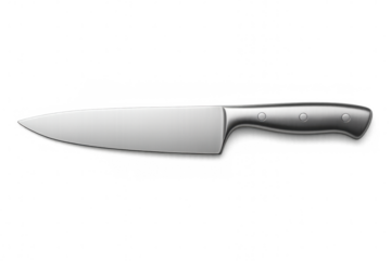 Professional metal knife lying horizontally on a transparent background, ideal for cooking and food preparation