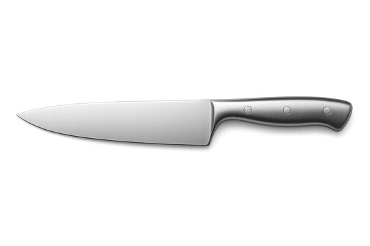 Professional metal knife lying horizontally on a transparent background, ideal for cooking and food preparation