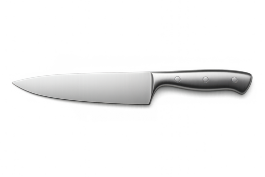 Professional metal knife lying horizontally on a transparent background, ideal for cooking and food preparation - Powered by Adobe