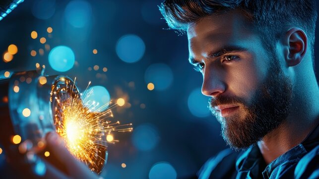 Mechanic Aviation mechanic inspecting aircraft engine components for safety compliance. - Powered by Adobe