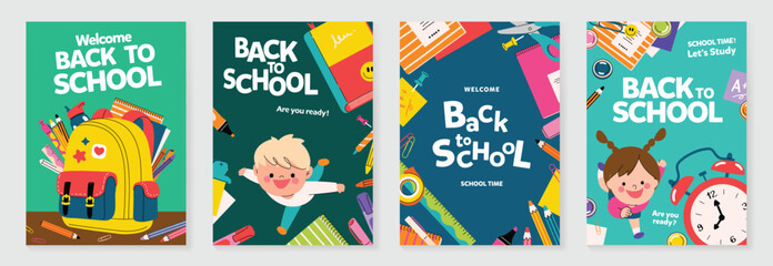 Back to school vector poster. Study Background design with children and education school supplies element. Kids hand drawn flat design for poster , wallpaper, website and cover template.