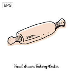 Handdrawn rolling pin illustration for bakery and baking concept