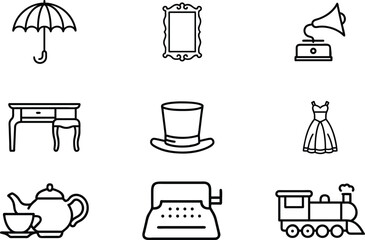 Vintage icons collection featuring objects from past eras