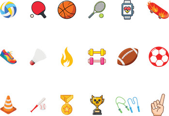 Collection of sports equipment and symbols for fitness and competition