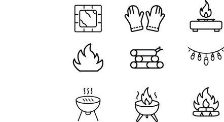 Collection of hand drawn icons representing outdoor activities and warmth