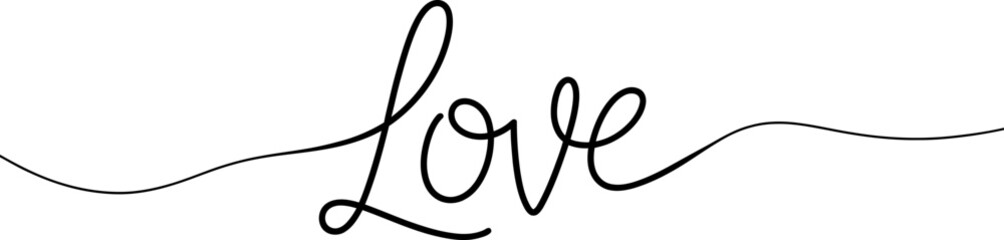 Elegant handwritten word love in continuous line isolated on white background