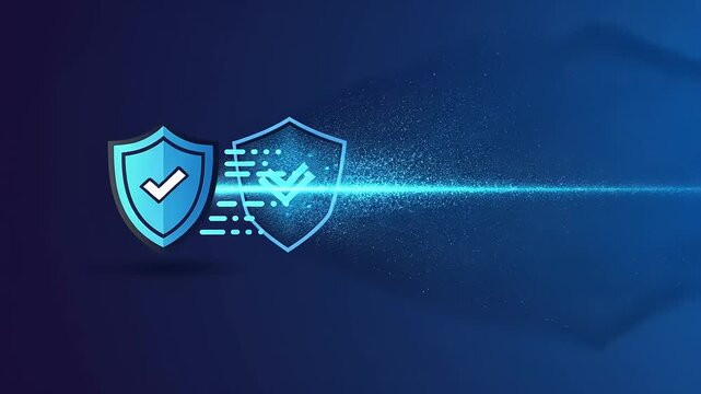 Digital security concept featuring shields and data protection elements with a futuristic background