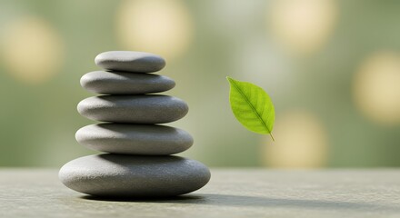 Obraz premium Zen stones and leaf for meditation and relaxation