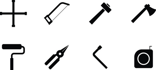 Obraz premium Set of Common Hand Tools Silhouettes for Construction, DIY, and Repair