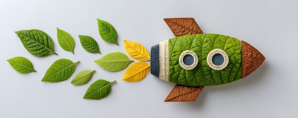 Eco Startup concept Rocket made of leaves symbolizes eco-friendly innovation and nature-inspired design.