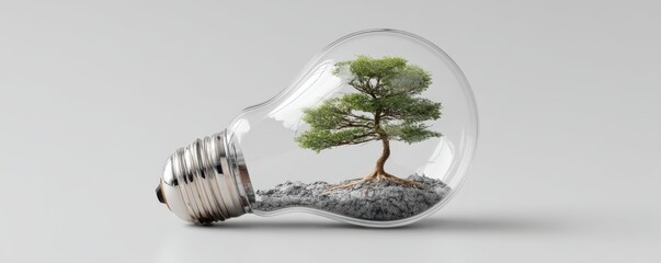 Eco Startup concept A light bulb encases a growing tree, symbolizing sustainability and eco-friendliness.