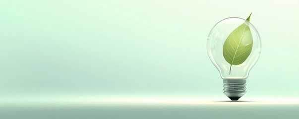 Eco Startup concept Light bulb with a leaf inside, symbolizing eco-friendliness and sustainability.