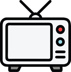 Retro Television Icon with Antenna, Knobs, and Screen, Isolated on White