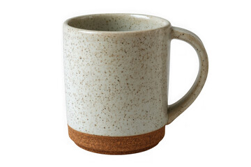 Tall ceramic coffee mug with speckled pattern and rustic brown base isolated on transparent background