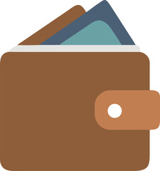 Stylized Brown Wallet with Blue and Green Cards or Currency Illustration