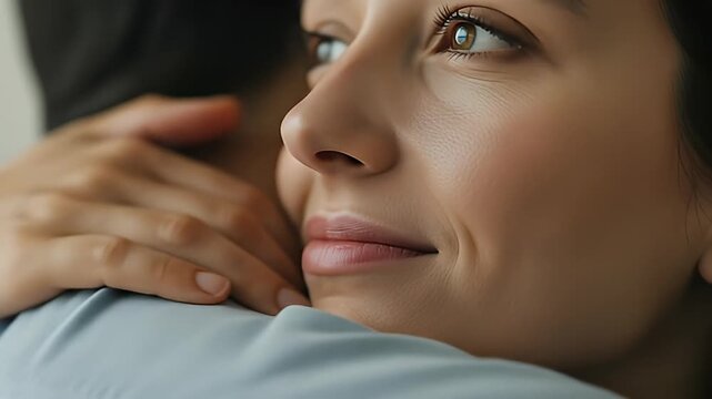 Business office diversity shot with emotional close-up of supportive hug, ultra-realistic shot of workplace empathy