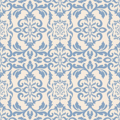 Blue victorian classic floral damask pattern. Vector abstract floral damask seamless pattern. Classic floral damask pattern use for fabric, textile, home decoration elements, upholstery, wrapping, etc