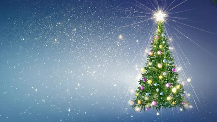 Beautiful Glowing Christmas Tree with Falling Snow on Blue - Powered by Adobe