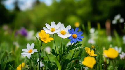 Fototapeta premium Vibrant Wildflowers Blooming in a Lush Green Meadow Under Soft Natural Light