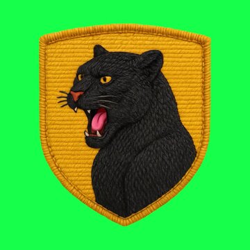 Embroidered panther patch design animation, transparent 4K video, green screen