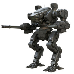 Powerful futuristic combat mech robot ready for battle with advanced weaponry and heavy armor
