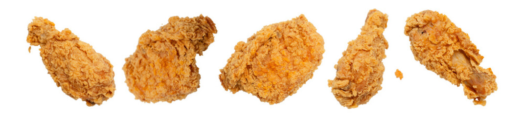 Crispy fried chicken breast pieces on white