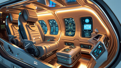 Spaceship interior futuristic cockpit spacecraft technology space travel vehicle design concept art