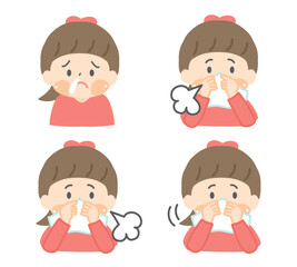 鼻水をかむ子どものイラストセット