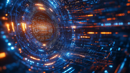 Obraz premium Futuristic AI chip processing streams of binary code