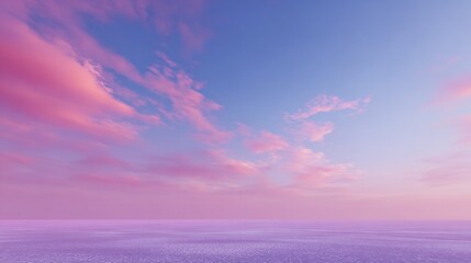 A serene sky at sunset with a gradient of pink and purple hues and a few scattered clouds, AI generated