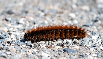Close-up of a brown caterpillar on gravel