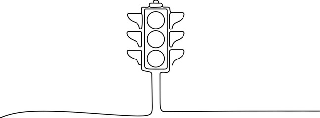 Minimalist continuous line drawing of a traffic light isolated on white background
