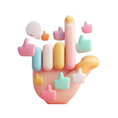 Pastel hand with many thumbs up and speech bubbles