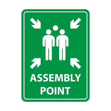 Fire assembly point sign, gathering point signboard, emergency evacuation vector for graphic design, logo, web site, social media, mobile app, ui illustration
