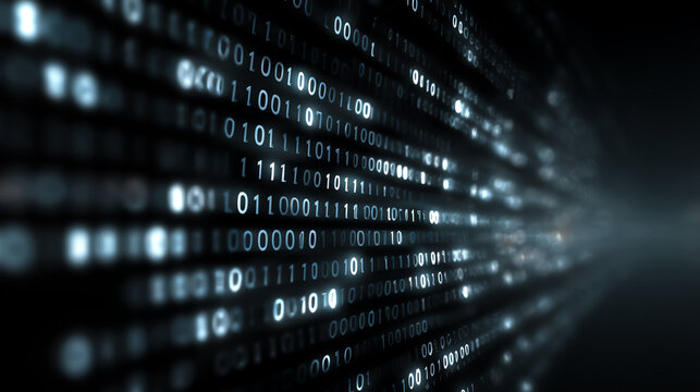 A captivating abstract representation of digital data flow, highlighting binary code in a mesmerizing pattern against a dark backdrop.