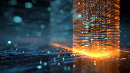 A futuristic digital landscape featuring glowing structures and data streams, representing innovation and advanced technology.