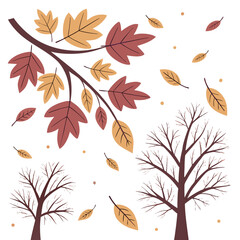 Seamless pattern featuring autumn leaves and trees — a warm, seasonal design with falling foliage, earthy tones, and nature elements, perfect for fabric, wallpapers, stationery, and seasonal decor.

