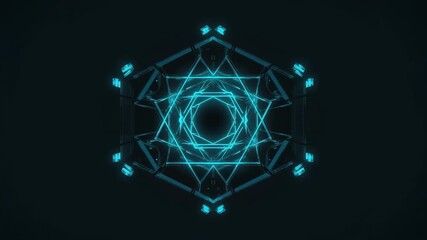 Symmetrical Futuristic Cyber Hexagram Animation with Glowing Blue Geometry - Powered by Adobe