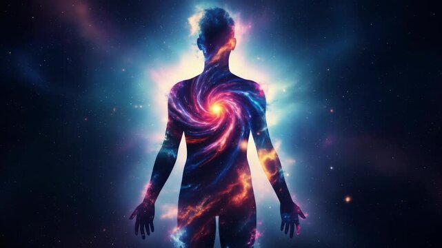 Human Silhouette Filled With Cosmic Galaxy and Nebula Swirls