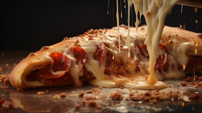  In junk food Piping hot pepperoni calzon loaded with chicken and cheez.
