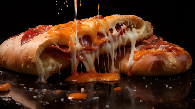  In junk food Piping hot pepperoni calzon loaded with chicken and cheez.