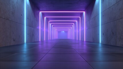 The empty neon tunnel provides an abstract, immersive background with a wallpaper feel, perfect for a bestseller with a futuristic theme