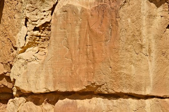 Petroglyph on a cliff wall at Chaco Canyon Pueblo, New Mexico.