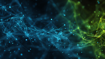 Abstract digital network with glowing connections and particles, representing data flow and technological advancement.