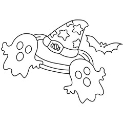 Witch Hat with Floating Ghosts and Bat