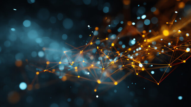 Abstract digital network with glowing particles, conveying innovation and connectivity in modern tech environments.
