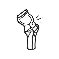 Hand drawn knee joint outline icon isolated on white background