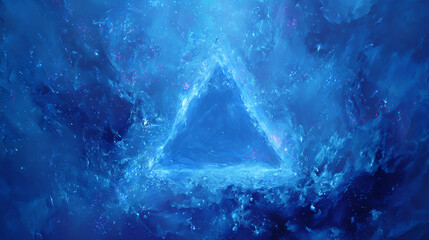An abstract representation featuring a glowing blue triangle set against a cosmic background, suggesting depth and mystery.