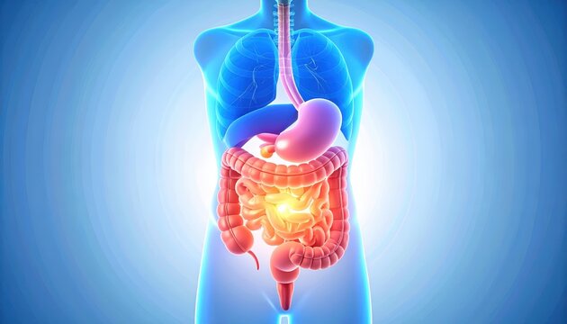 Anatomical Representation of Human Digestive System in Luminous Colors